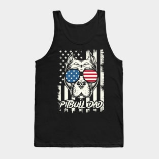 Pitbull Dad Distressed American Flag USA Patriotic 4th of July Tank Top